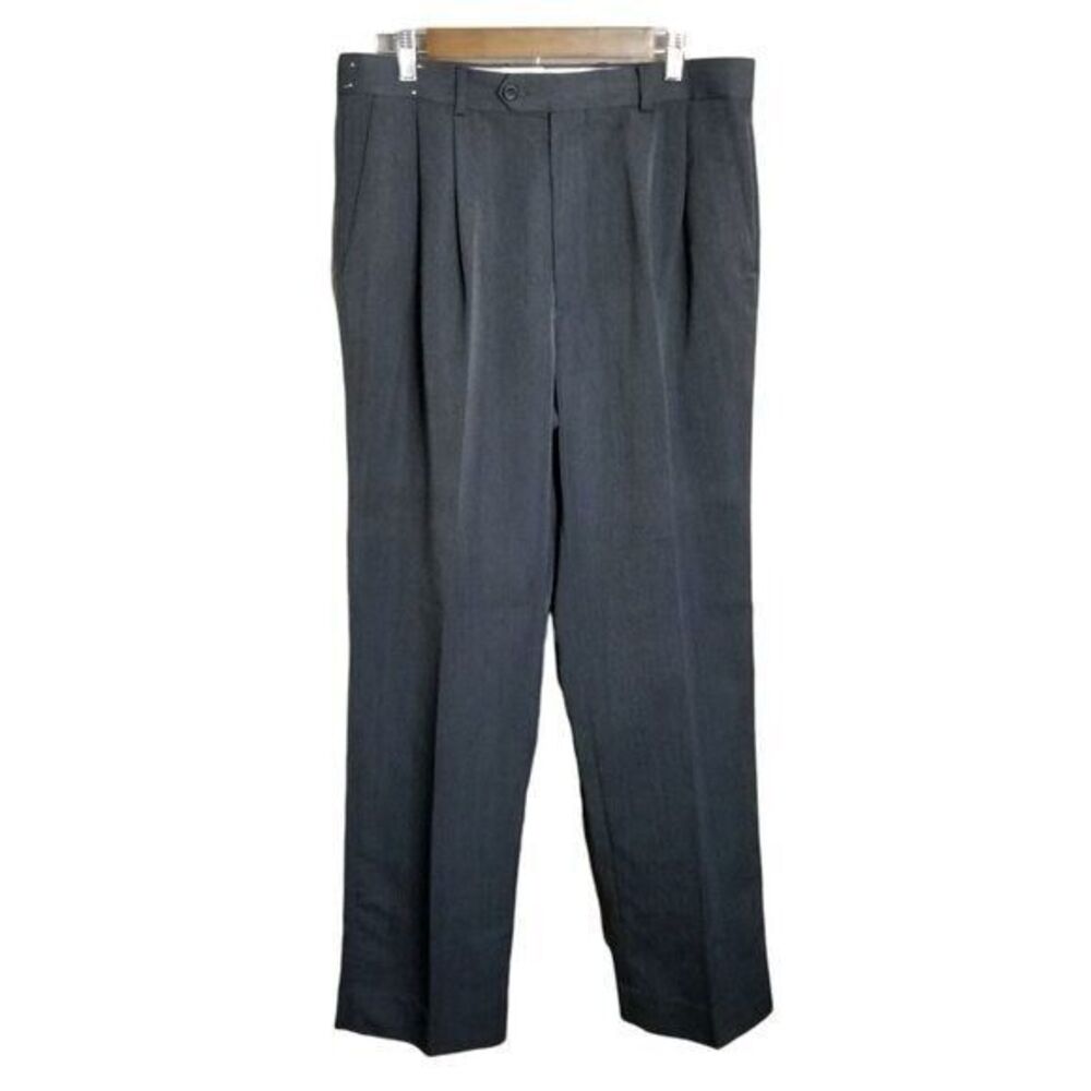 Barrington Mens Size 34x32 Gray  Solid Straight Leg Pleated Dress Pants